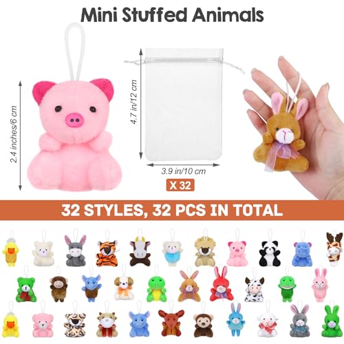 JUMPING EARS 32 Packs Valentine's Day Mini Stuffed Animal with Heart Cards Jungle Animals Plush Toy Keychain for Valentines Day Gifts School Classroom Exchange Game Prize Party Favors