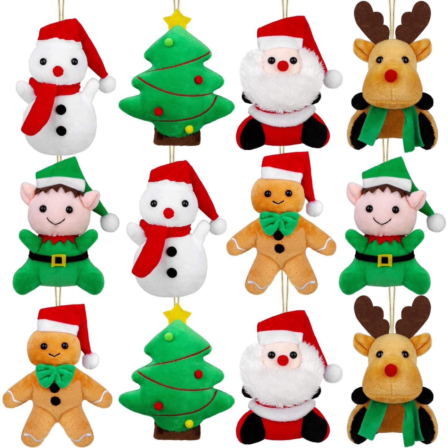JUMPING EARS 12 Pieces 5.7 Inch Christmas Mini Stuffed Animals Snowman Santa Christmas Tree Elk Gingerbread Man Christmas Elf Hanging Plush Toys Animal Themed Parties