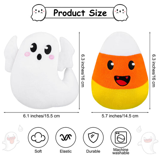 JUMPING EARS 2 Pieces Plush Toys Soft Stuffed Animal Boo Ghost Set Halloween Party Favors, 6.3 Inches (Ghost, Candy Corn)