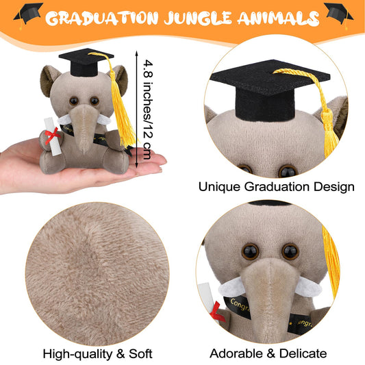 JUMPING EARS 16 Pieces Graduation Jungle Animal Plush Toys 4.8 Inch Mini Stuffed Forest Animals Set Stuffed Jungle Animal with Graduation Cap for Kindergarten Graduation Gift School Parties