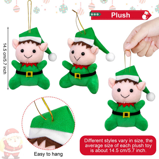 JUMPING EARS 12 Pieces 5.7 Inch Christmas Mini Stuffed Animals Snowman Santa Christmas Tree Elk Gingerbread Man Christmas Elf Hanging Plush Toys Animal Themed Parties