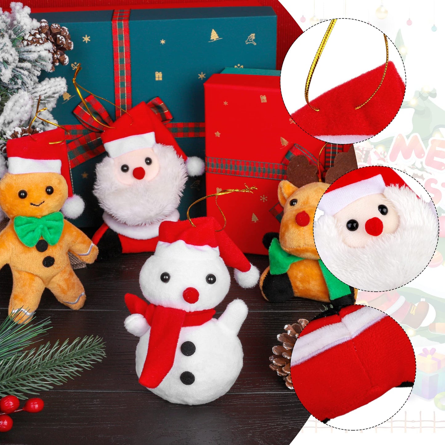 JUMPING EARS 12 Pieces 5.7 Inch Christmas Mini Stuffed Animals Snowman Santa Christmas Tree Elk Gingerbread Man Christmas Elf Hanging Plush Toys Animal Themed Parties