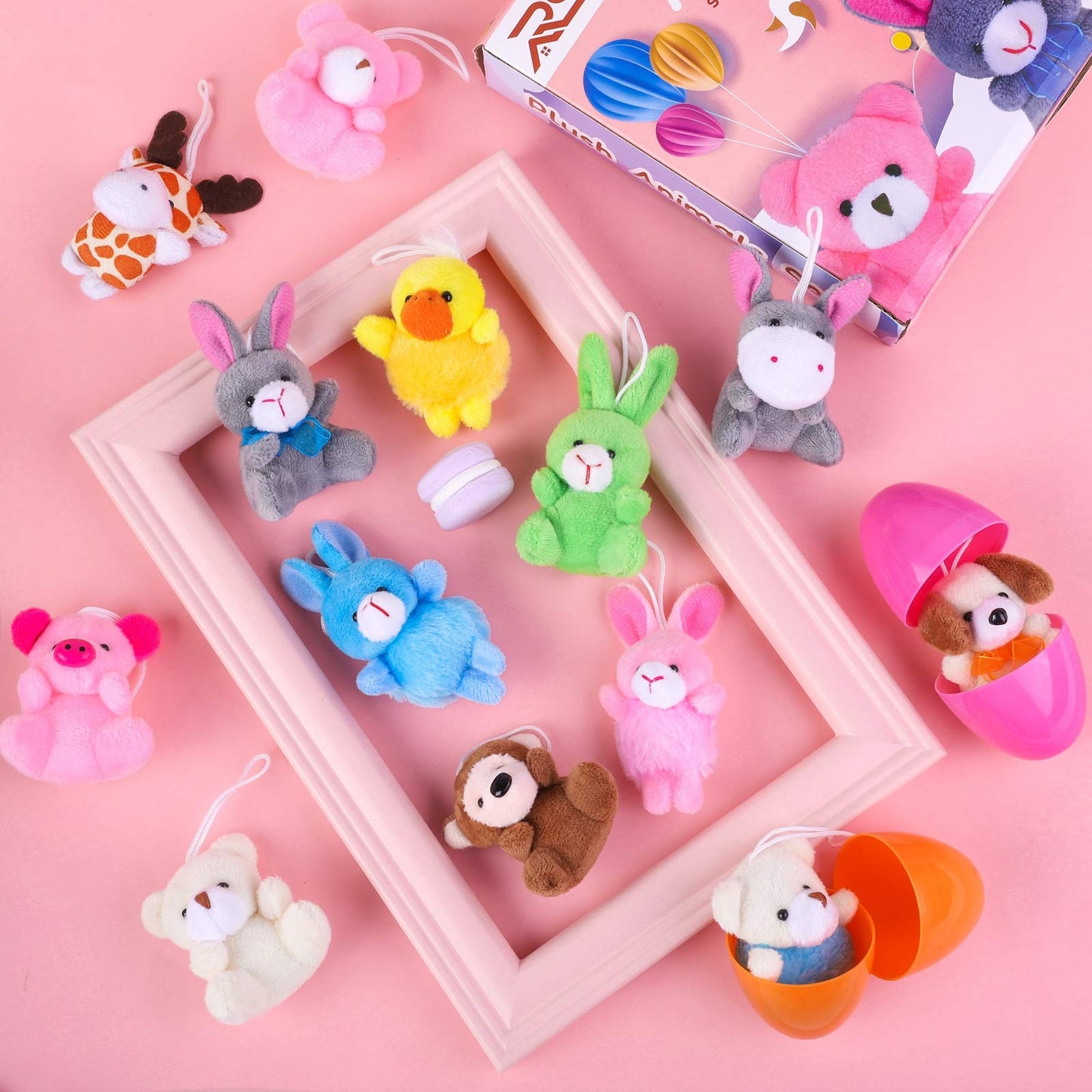 JUMPING EARS 32 Pack Mini Plush Animals Toys Set, Jungle Animal Plush Toys Stuffed Animals Set for Easter Hunts, Basket Stuffers, Easter Party Favor, Goodie Bag Fillers