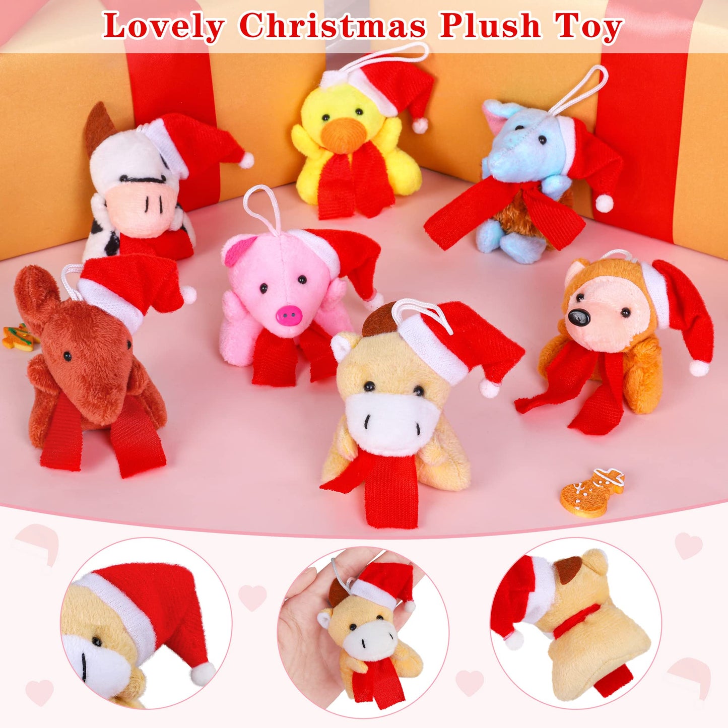 JUMPING EARS 36 Piece Mini Christmas Stuffed Animals Plush Toy Set - Animal Plush Toys for Christmas Tree Decorations, Stockings, Birthday, Wedding, Party Favors