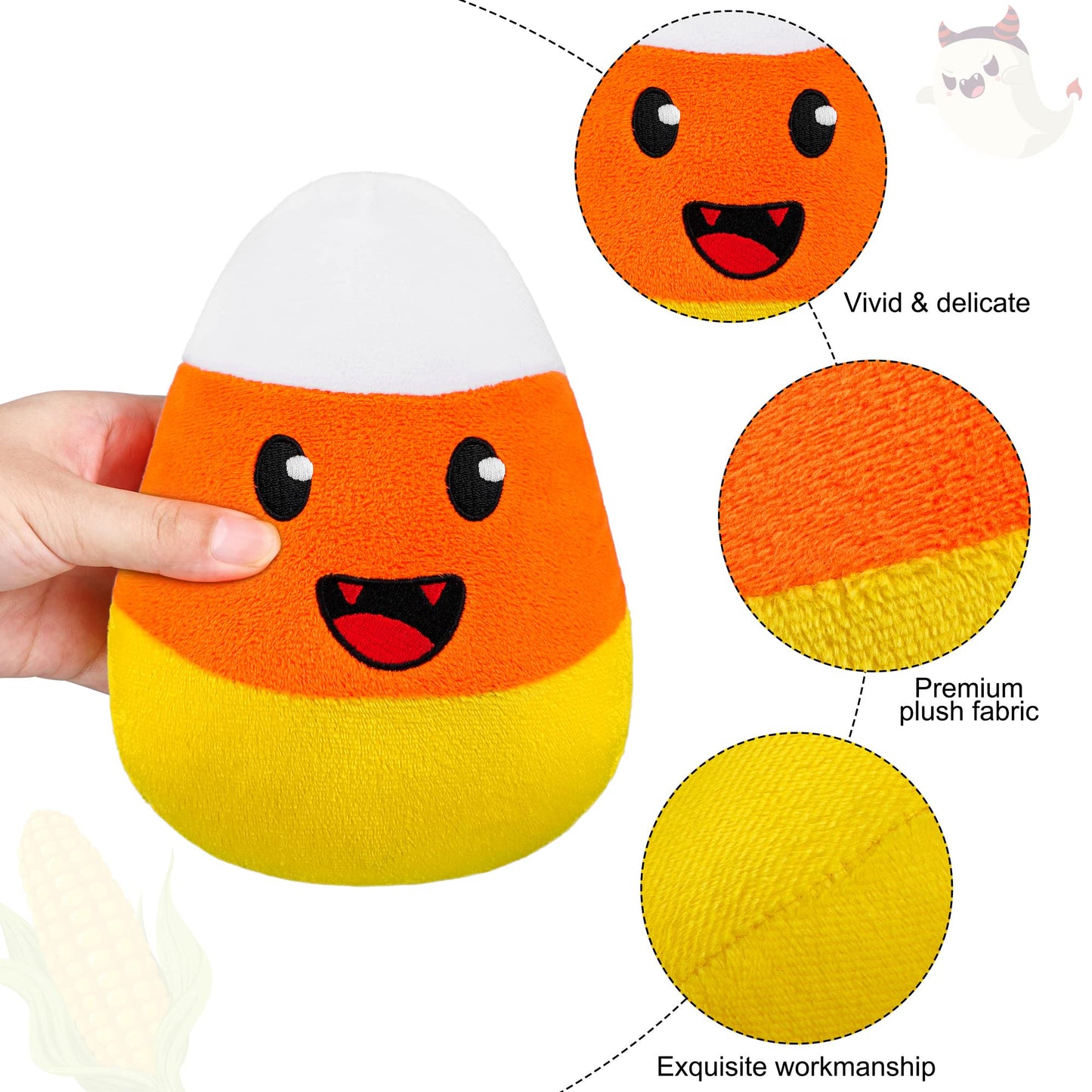JUMPING EARS 2 Pieces Plush Toys Soft Stuffed Animal Boo Ghost Set Halloween Party Favors, 6.3 Inches (Ghost, Candy Corn)