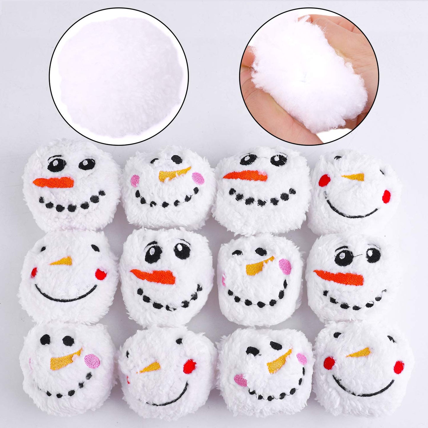 JUMPING EARS 12 Pack Snow Toy Ball Set Plush Snowmen Balls Snow Fight Ball with A Bag Realistic for Adult Kid Winter Game