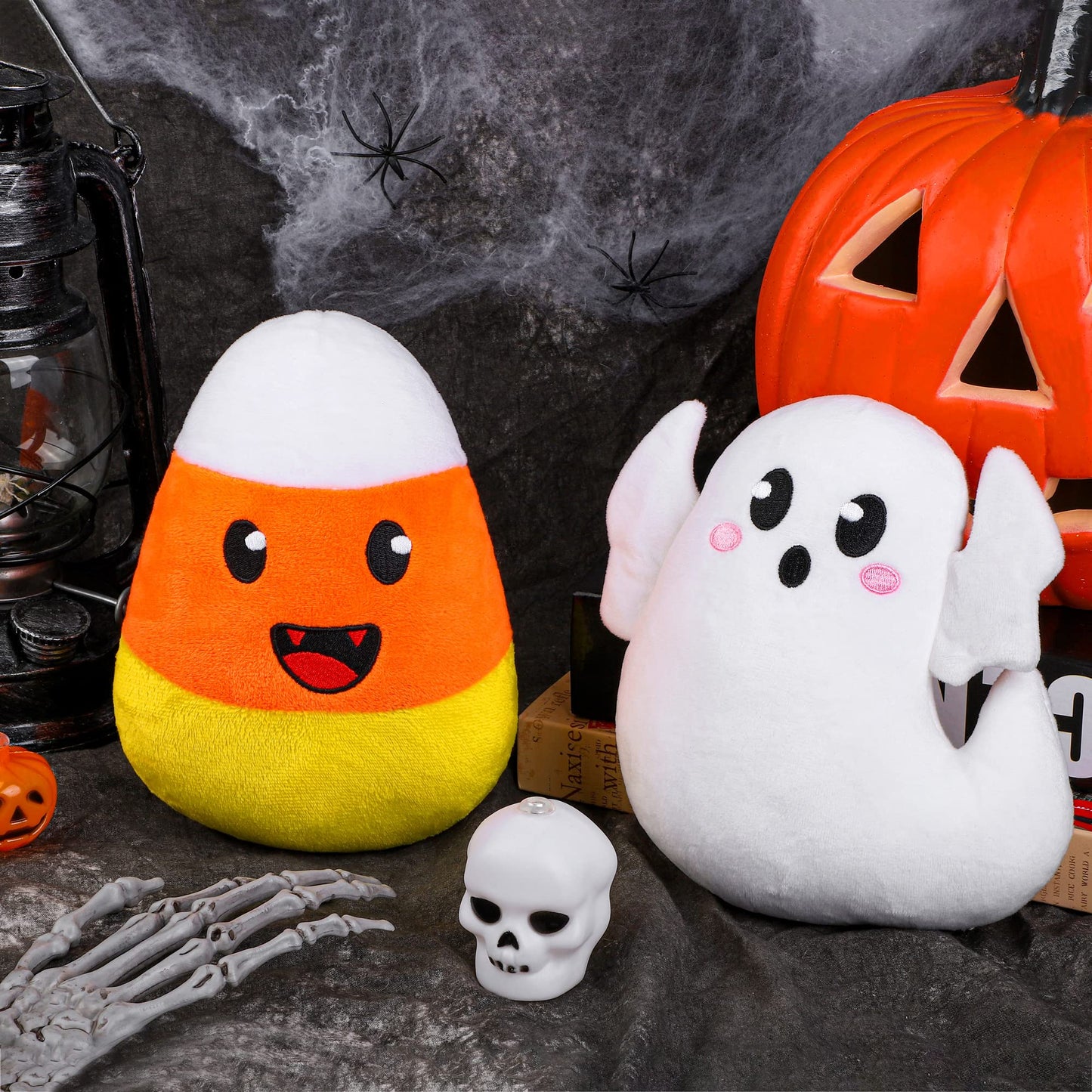 JUMPING EARS 2 Pieces Plush Toys Soft Stuffed Animal Boo Ghost Set Halloween Party Favors, 6.3 Inches (Ghost, Candy Corn)
