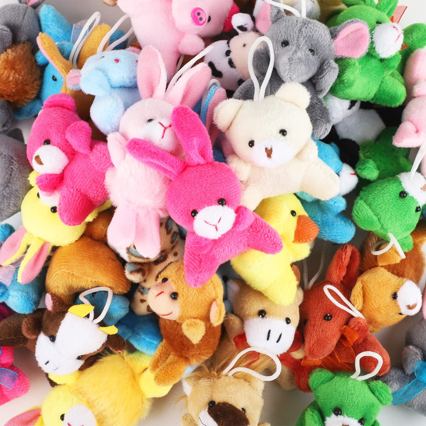 JUMPING EARS 48 Pieces Mini Plush Animals Toys Set Lovely Small Stuffed Animal Keychain Decor for Easter Hunts, Party Favors, Carnival Prizes, Egg Hunt Supplies, Goodie Bag Fillers