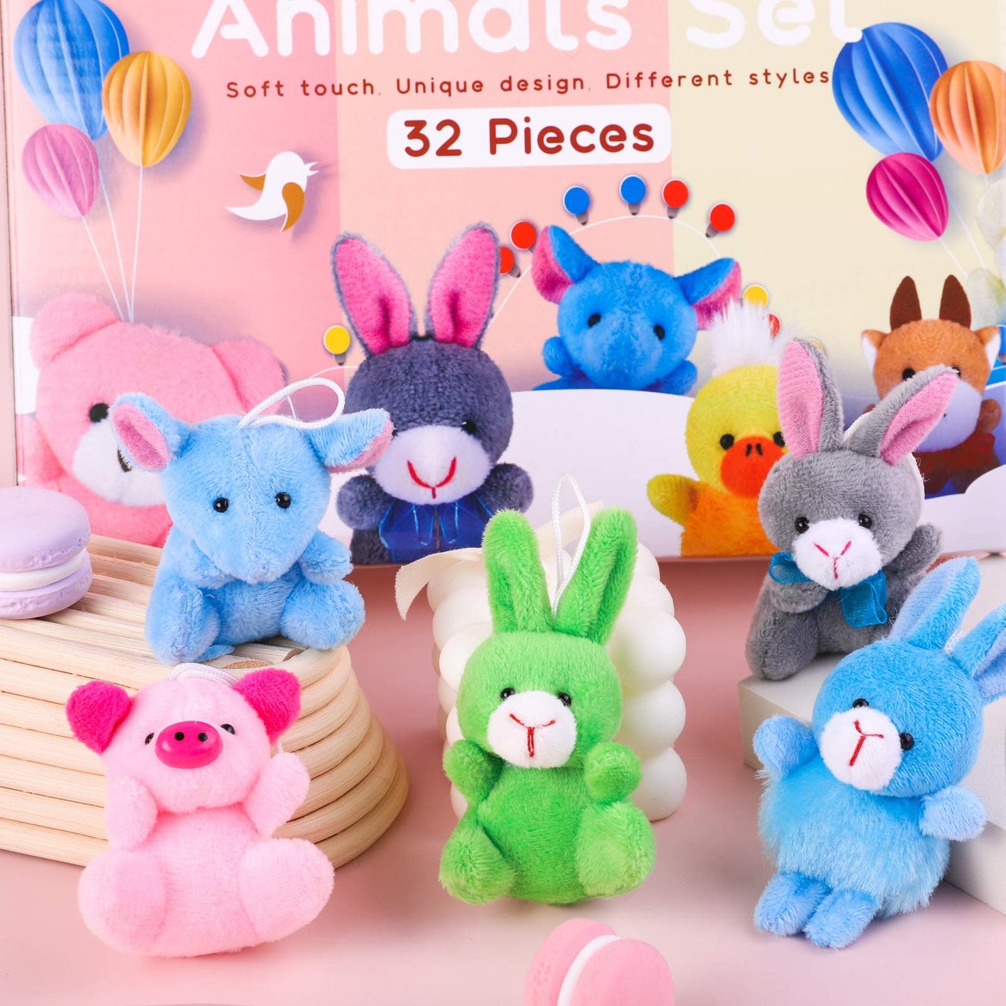 JUMPING EARS 32 Pack Mini Plush Animals Toys Set, Jungle Animal Plush Toys Stuffed Animals Set for Easter Hunts, Basket Stuffers, Easter Party Favor, Goodie Bag Fillers