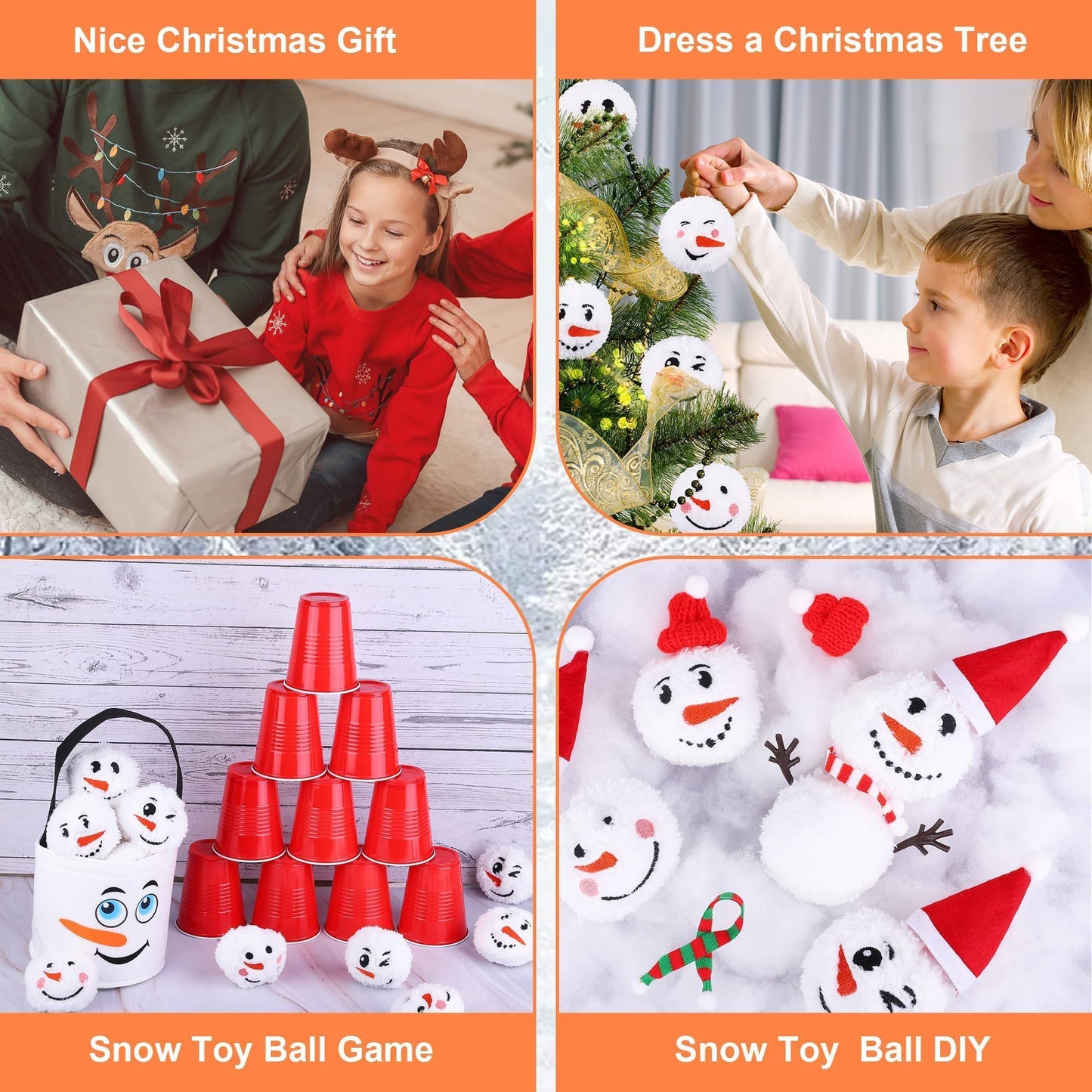 JUMPING EARS 52 Pieces Snow Toy Balls Set 2.8 Inch Plush Snowmen Balls with 4 Snowman Bags First Snow Fight Ball Fun Realistic Smile Face Ball Toys for Christmas Winter Indoor Outdoor Party Game