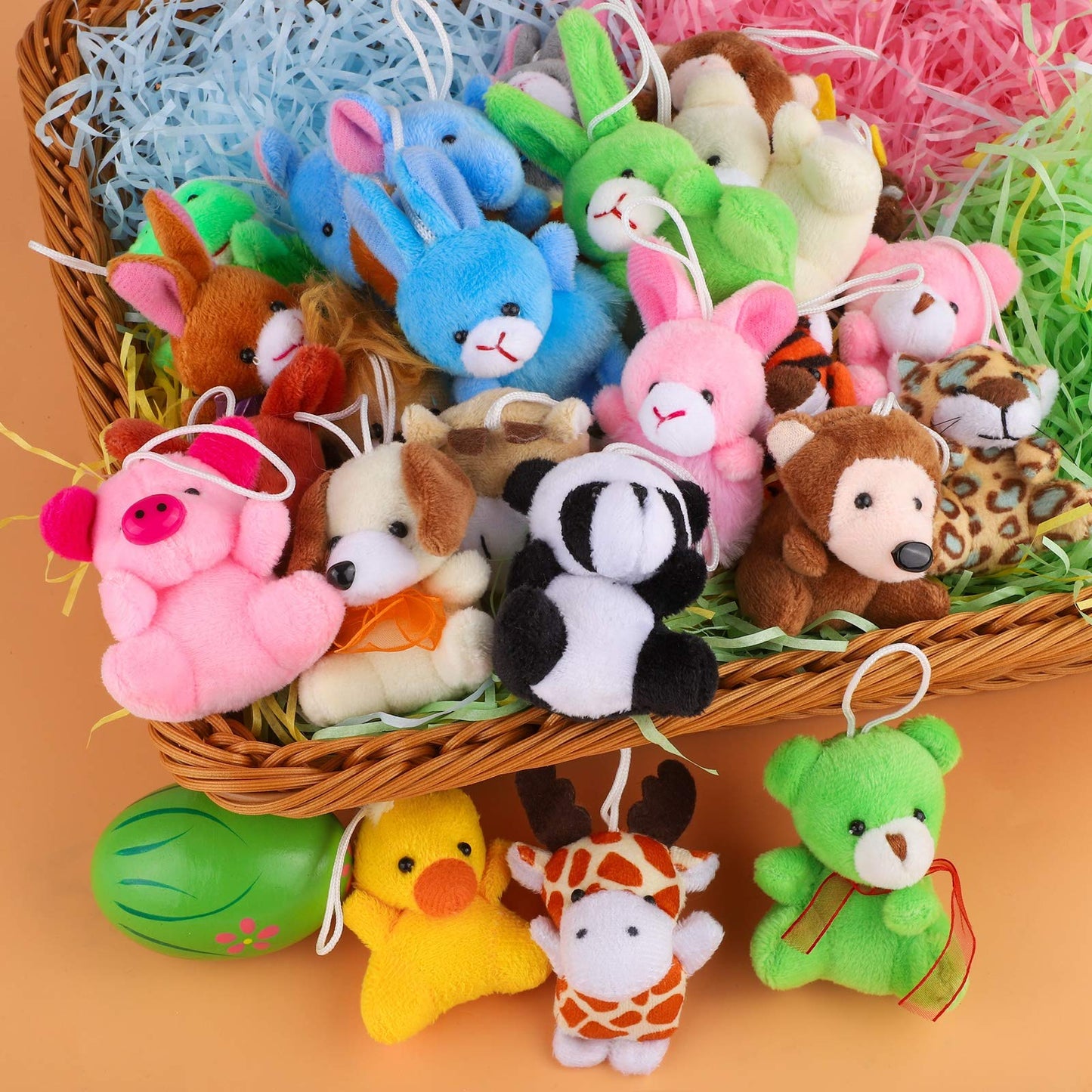 JUMPING EARS 32 Pack Mini Plush Animals Toys Set, Jungle Animal Plush Toys Stuffed Animals Set for Easter Hunts, Basket Stuffers, Easter Party Favor, Goodie Bag Fillers