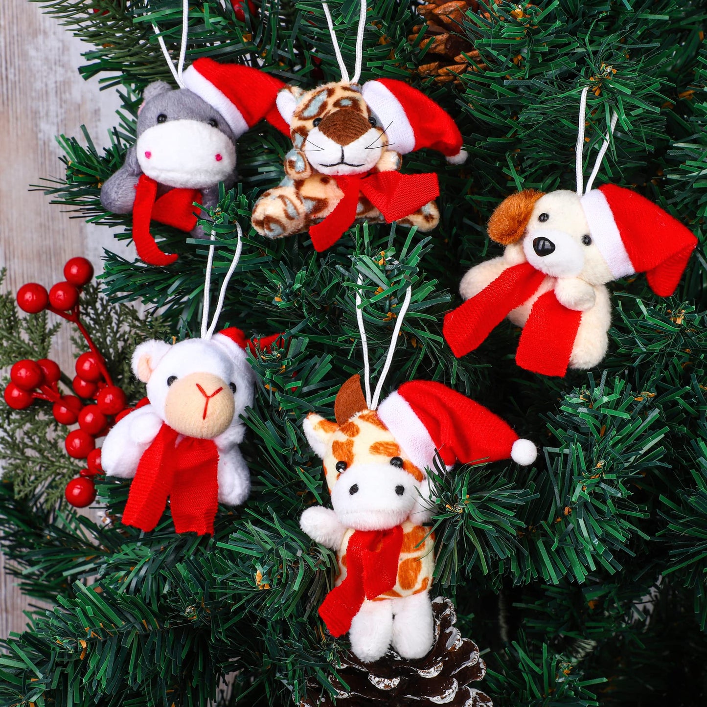 JUMPING EARS 36 Piece Mini Christmas Stuffed Animals Plush Toy Set - Animal Plush Toys for Christmas Tree Decorations, Stockings, Birthday, Wedding, Party Favors