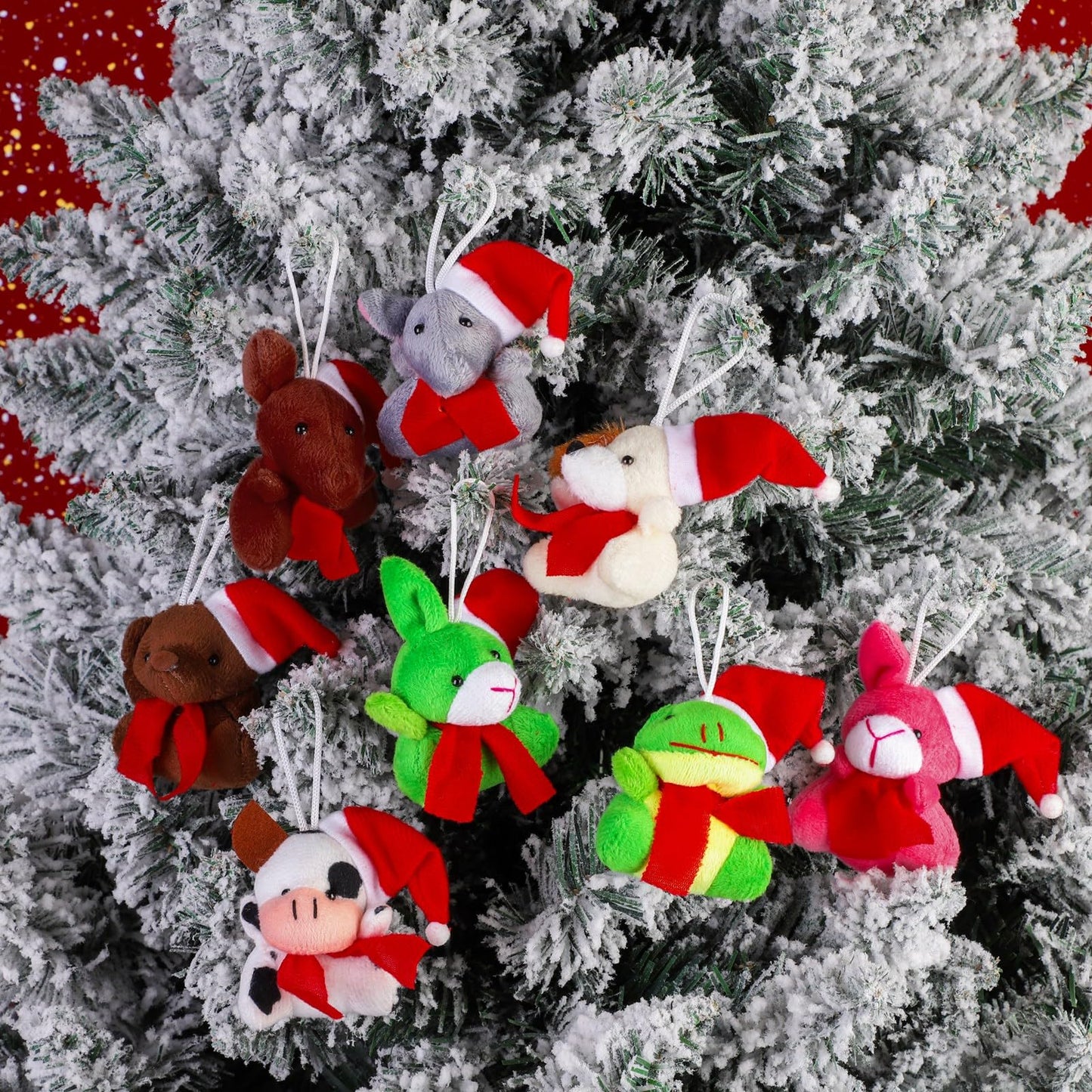 JUMPING EARS 36 Set Christmas Mini Stuffed Animals with Xmas Cards and Organza Bags Tiny Christmas Keychain Animal Plush Toys for Christmas Party Favors Gift Stockings Tree Decoration
