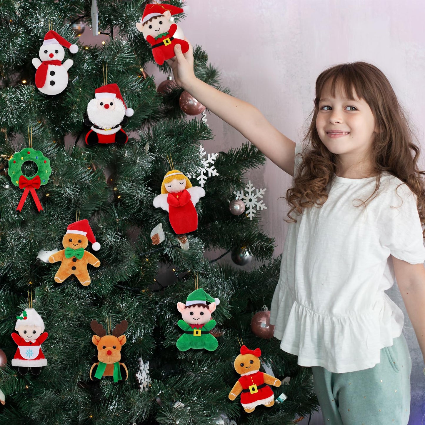 JUMPING EARS 12 Pieces Christmas Mini Stuffed Animals 5.7 Inch Snowman Santa Elk Elf Christmas Tree Hanging Plush Toys Tiny Plush Dolls for Christmas Party Favors Gift Key Chain