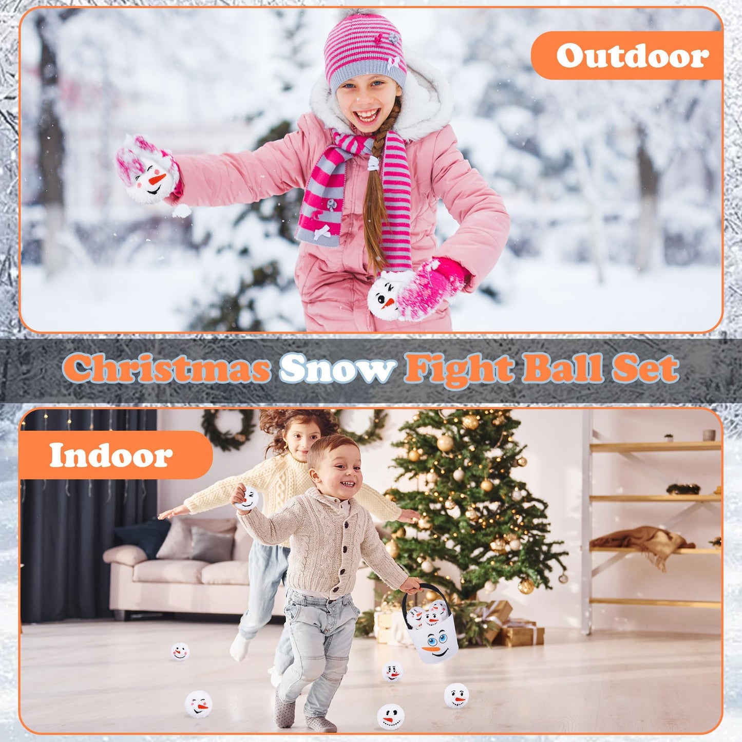 JUMPING EARS 52 Pieces Snow Toy Balls Set 2.8 Inch Plush Snowmen Balls with 4 Snowman Bags First Snow Fight Ball Fun Realistic Smile Face Ball Toys for Christmas Winter Indoor Outdoor Party Game