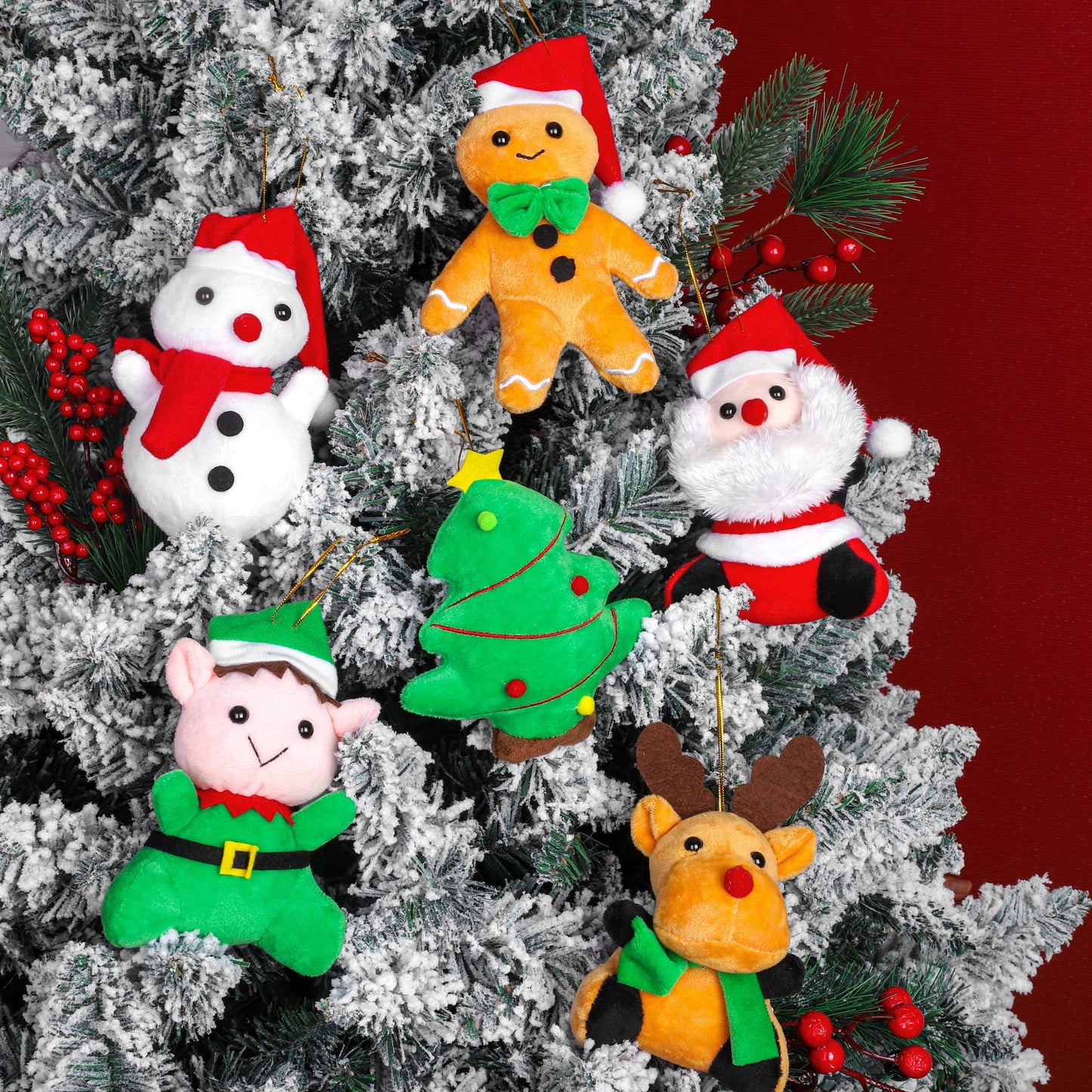 JUMPING EARS 12 Pieces 5.7 Inch Christmas Mini Stuffed Animals Snowman Santa Christmas Tree Elk Gingerbread Man Christmas Elf Hanging Plush Toys Animal Themed Parties