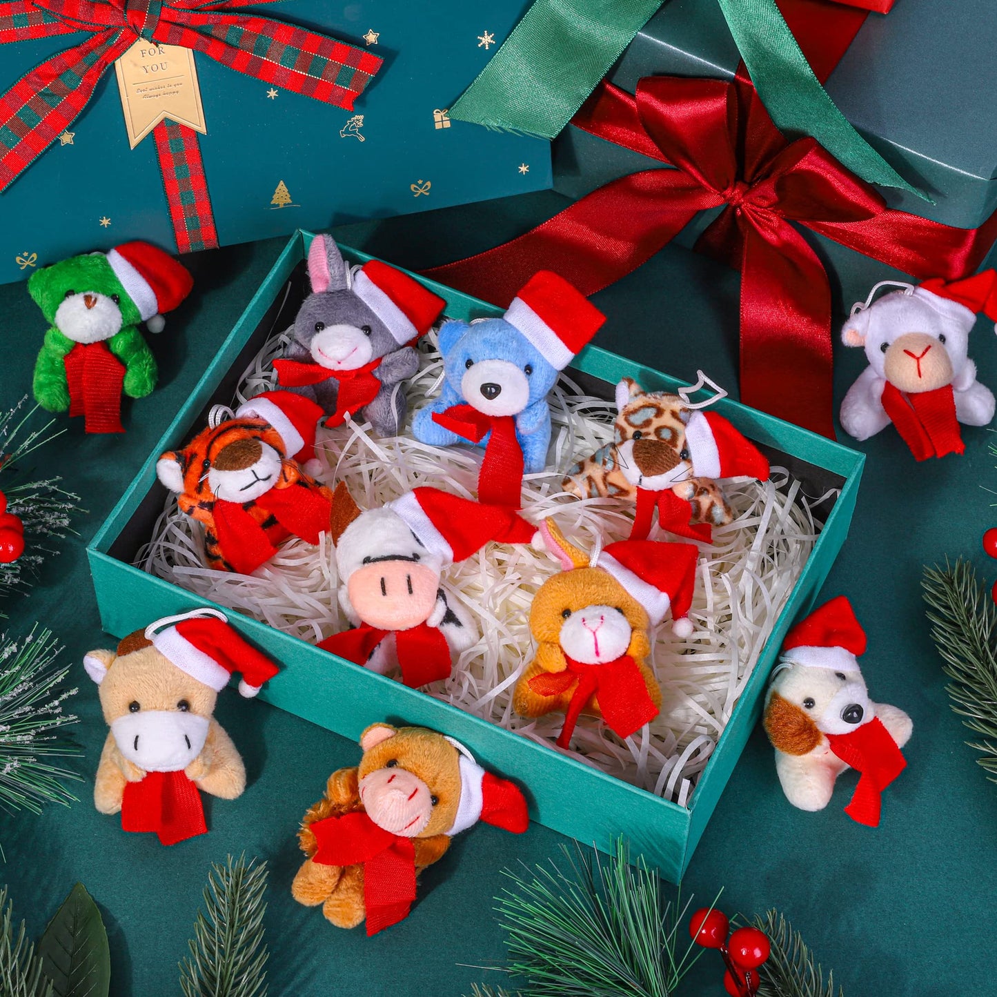 JUMPING EARS 36 Piece Mini Christmas Stuffed Animals Plush Toy Set - Animal Plush Toys for Christmas Tree Decorations, Stockings, Birthday, Wedding, Party Favors