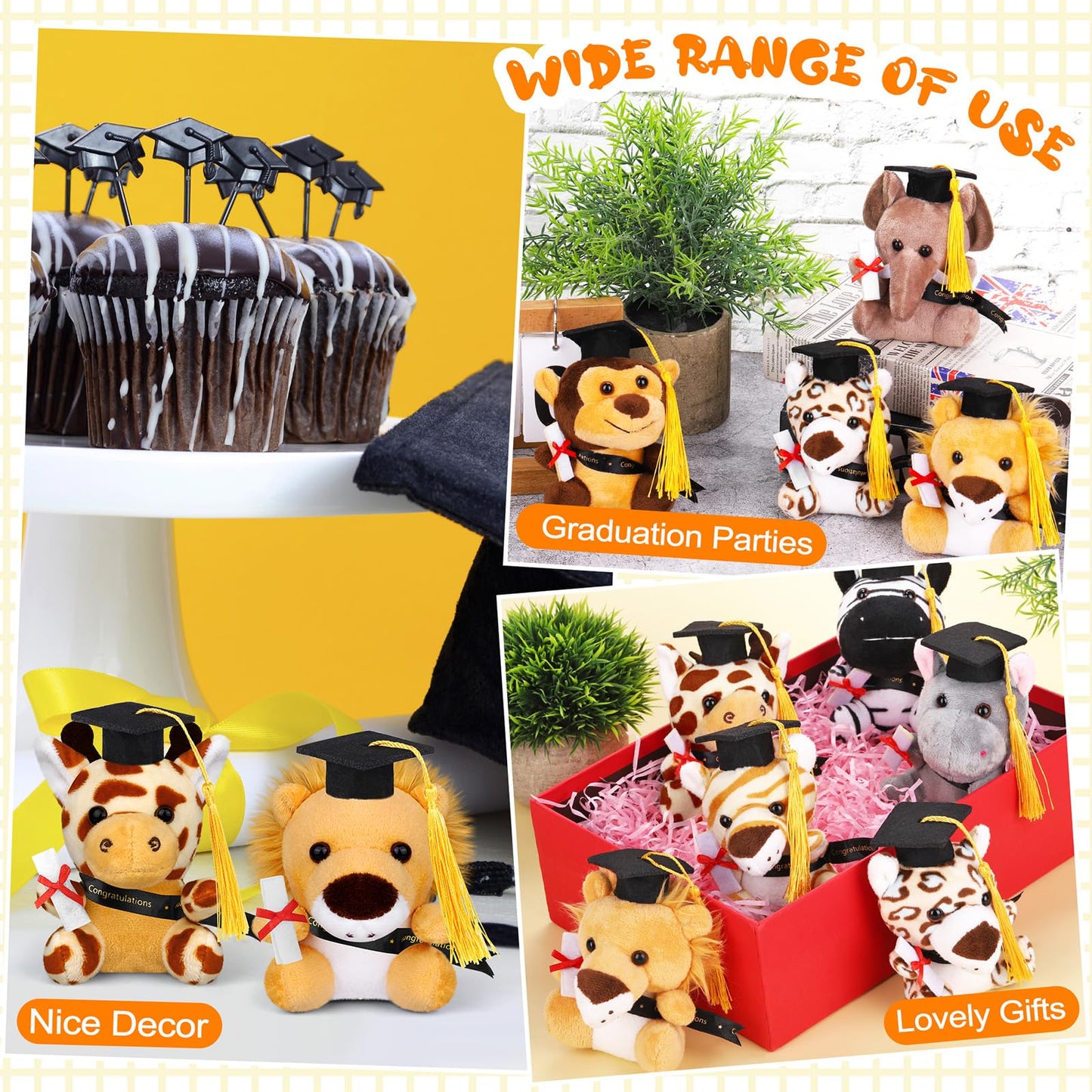 JUMPING EARS 16 Pieces Graduation Jungle Animal Plush Toys 4.8 Inch Mini Stuffed Forest Animals Set Stuffed Jungle Animal with Graduation Cap for Kindergarten Graduation Gift School Parties