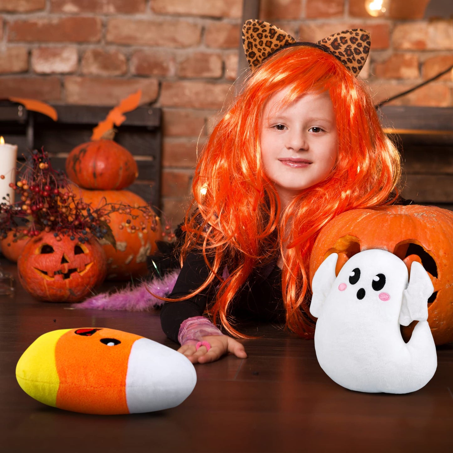 JUMPING EARS 2 Pieces Plush Toys Soft Stuffed Animal Boo Ghost Set Halloween Party Favors, 6.3 Inches (Ghost, Candy Corn)