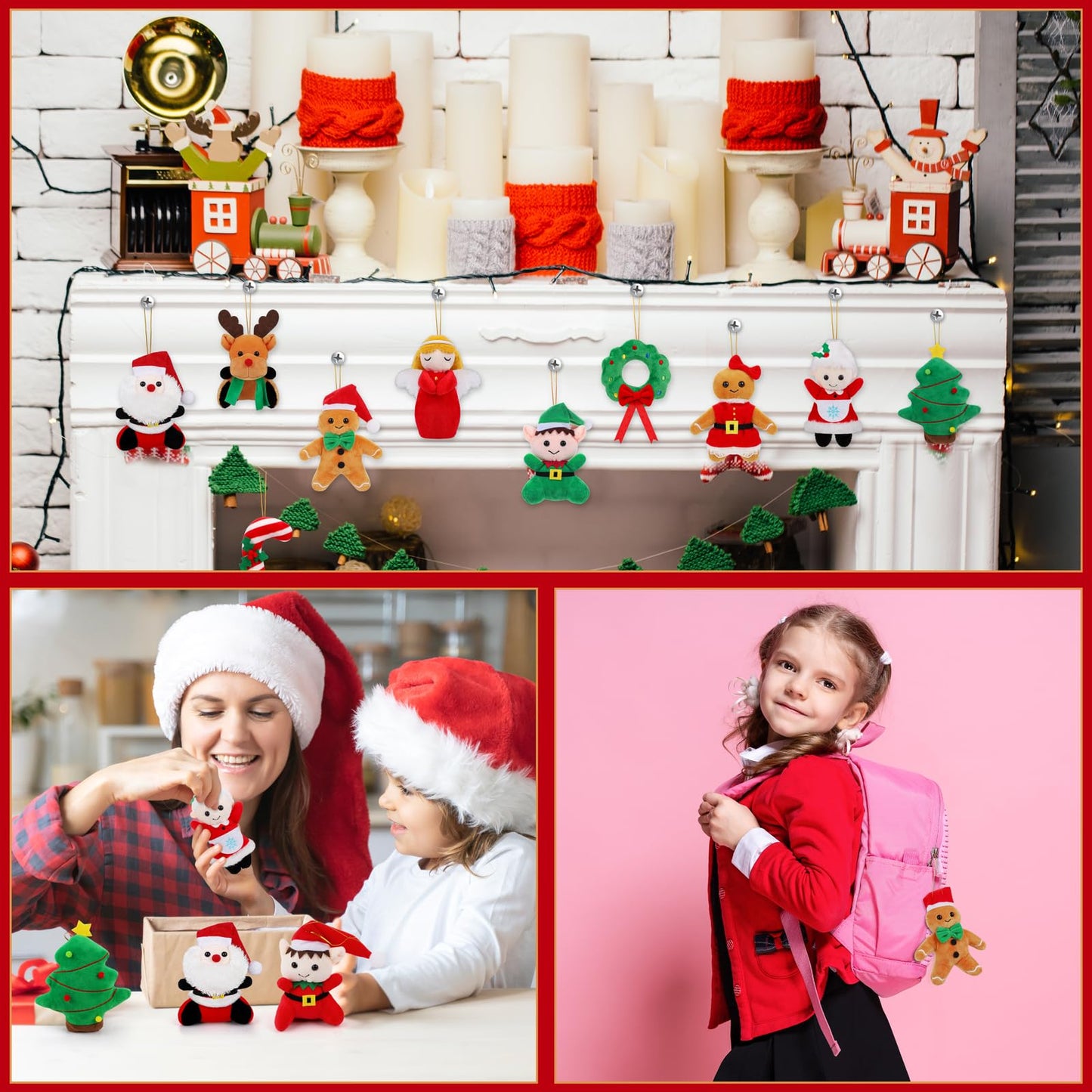 JUMPING EARS 12 Pieces Christmas Mini Stuffed Animals 5.7 Inch Snowman Santa Elk Elf Christmas Tree Hanging Plush Toys Tiny Plush Dolls for Christmas Party Favors Gift Key Chain