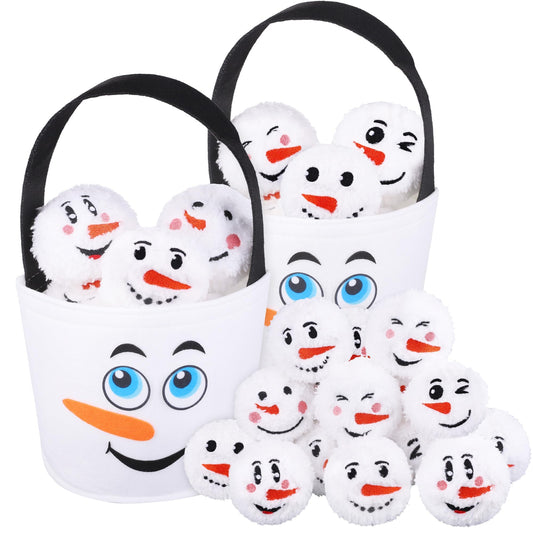 JUMPING EARS 52 Pieces Snow Toy Balls Set 2.8 Inch Plush Snowmen Balls with 4 Snowman Bags First Snow Fight Ball Fun Realistic Smile Face Ball Toys for Christmas Winter Indoor Outdoor Party Game