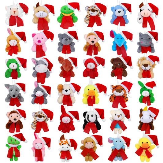JUMPING EARS 36 Piece Mini Christmas Stuffed Animals Plush Toy Set - Animal Plush Toys for Christmas Tree Decorations, Stockings, Birthday, Wedding, Party Favors