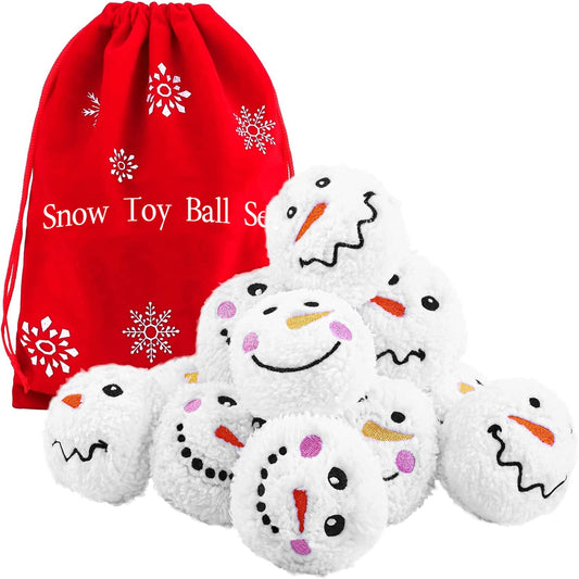 JUMPING EARS 12 Pack Snow Toy Ball Set Plush Snowmen Balls Snow Fight Ball with A Bag Realistic for Adult Kid Winter Game