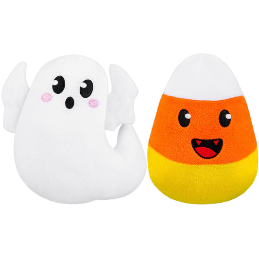 JUMPING EARS 2 Pieces Plush Toys Soft Stuffed Animal Boo Ghost Set Halloween Party Favors, 6.3 Inches (Ghost, Candy Corn)