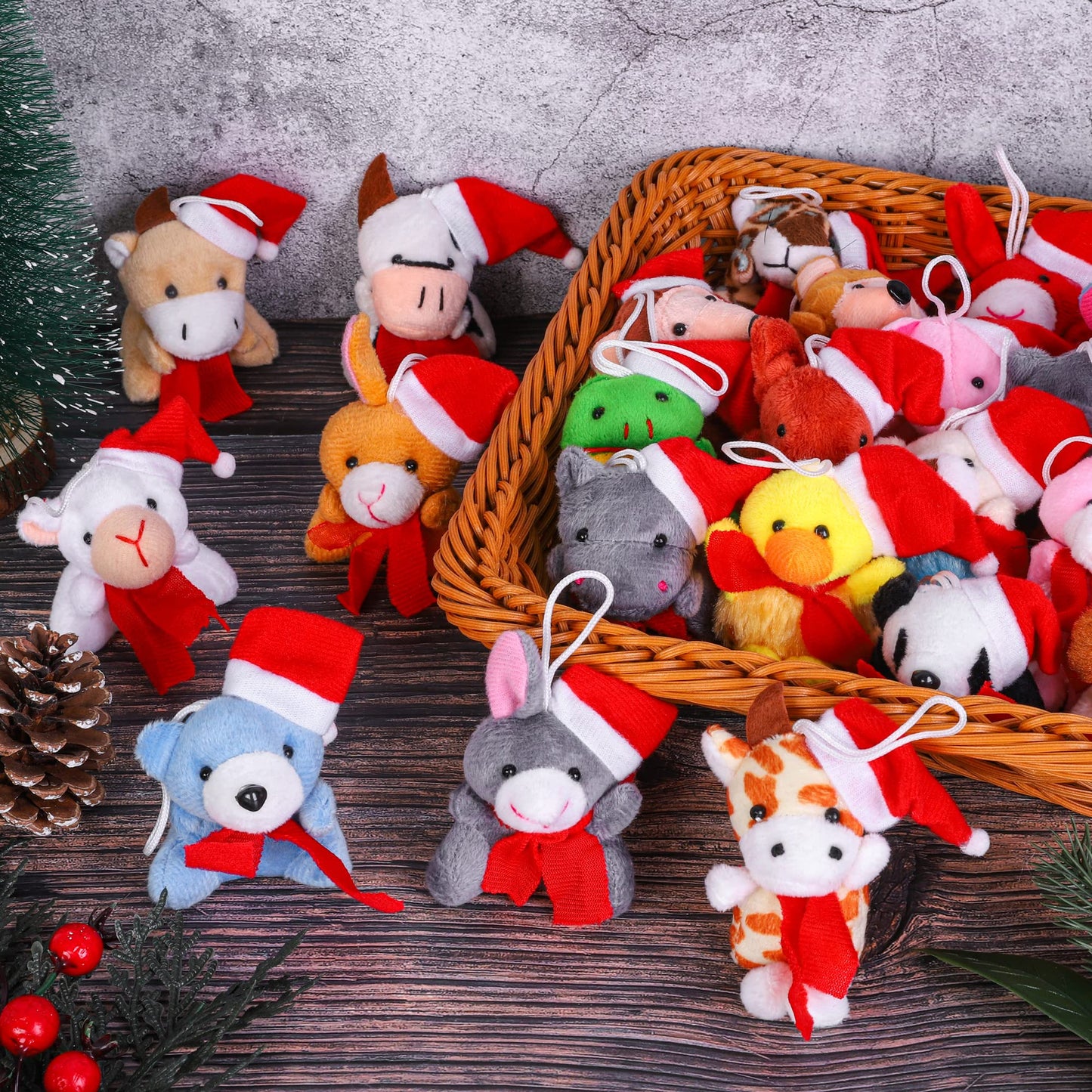 JUMPING EARS 36 Piece Mini Christmas Stuffed Animals Plush Toy Set - Animal Plush Toys for Christmas Tree Decorations, Stockings, Birthday, Wedding, Party Favors