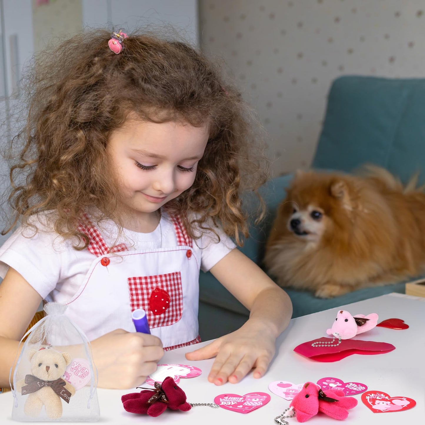 JUMPING EARS 32 Pack Valentine Bears Mini Teddy Bears with Heart Cards Plush Toy Valentine's Day Stuffed Animals for Gifts & Party Favors